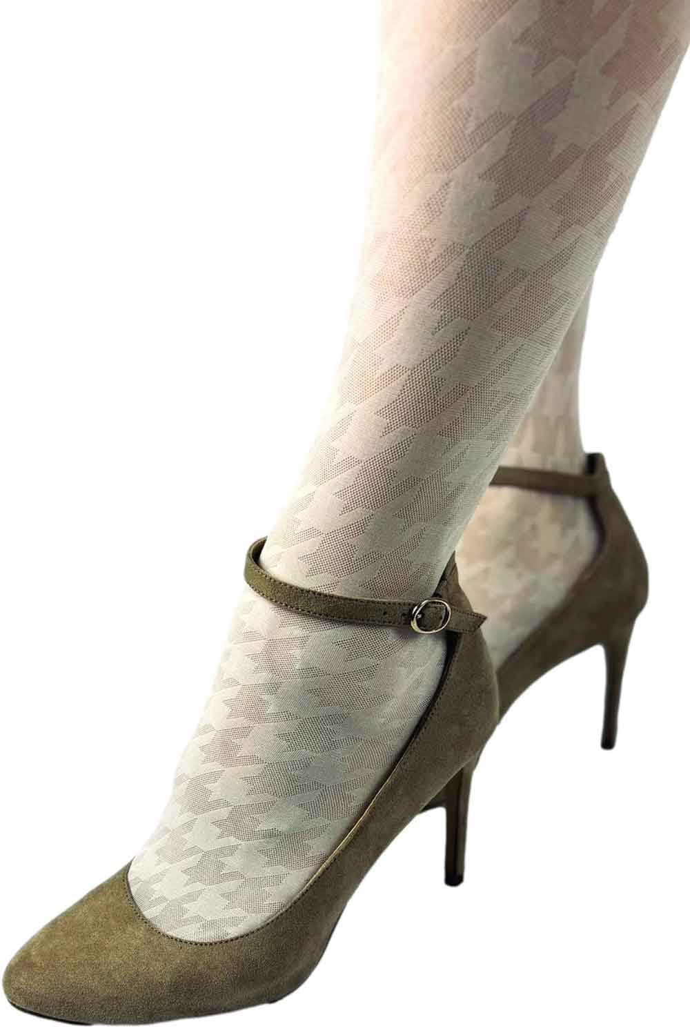 Cream Dogtooth Patterned Tights 1884