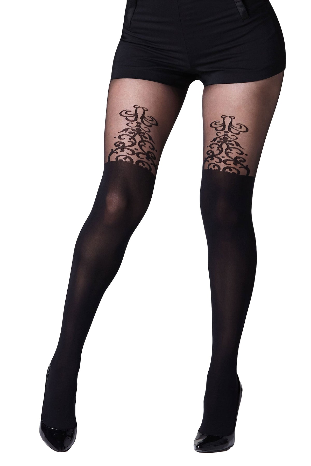 Baroque Detail Mock Overknee Tights 1622