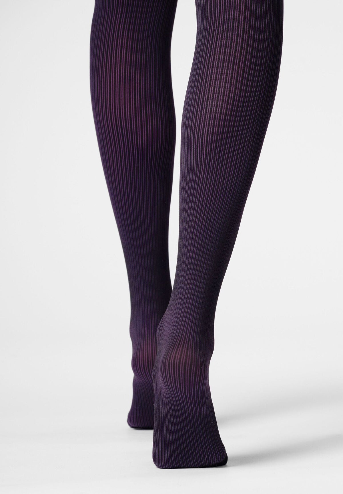 Opaque Tights Vertical Rib 60 - Black/Violet