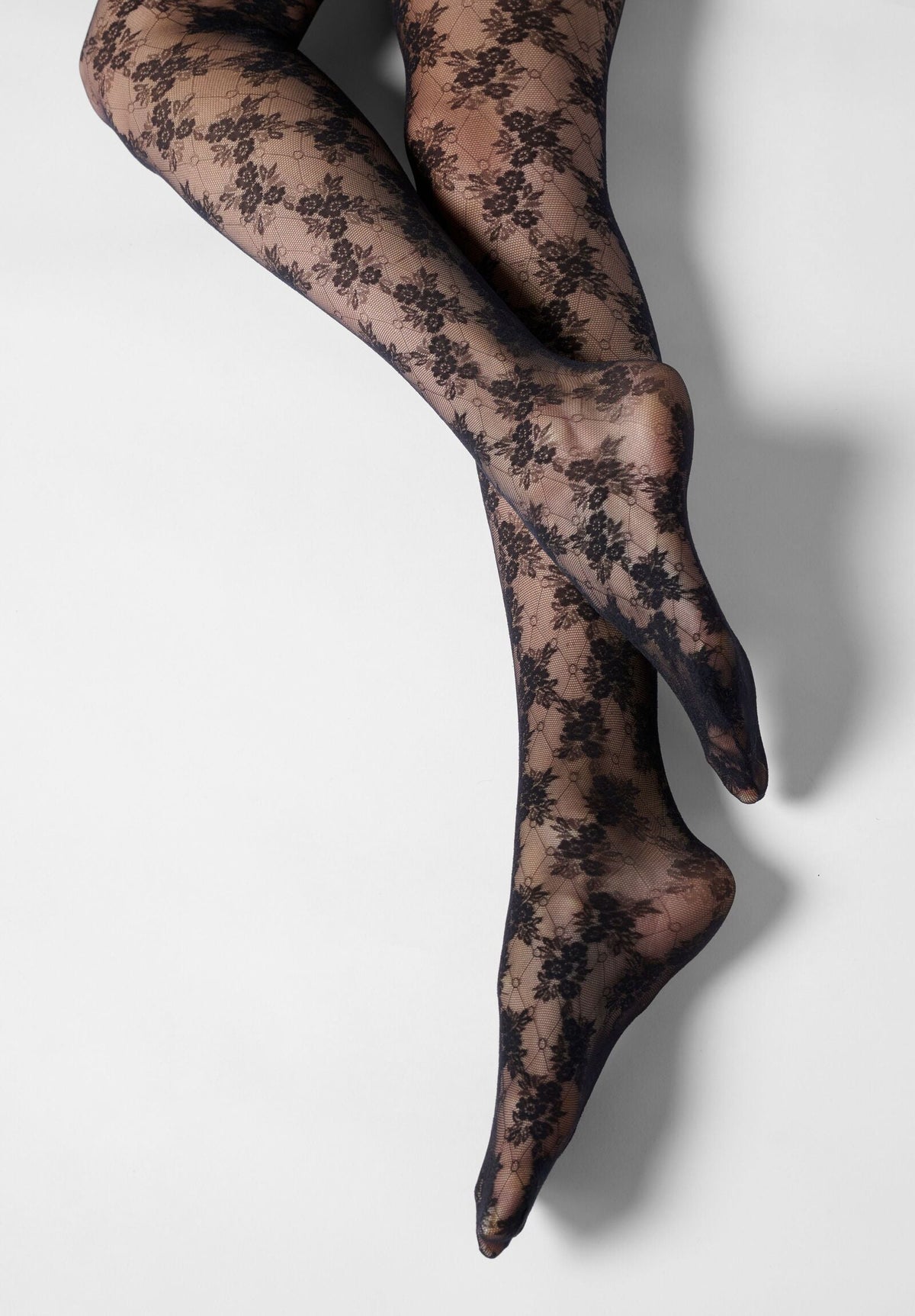 Semi-Sheer Lace-Effect Floral Tights Stylish Lace 30 - Black