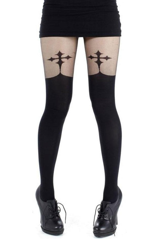 Goth Cross Suspender Tights