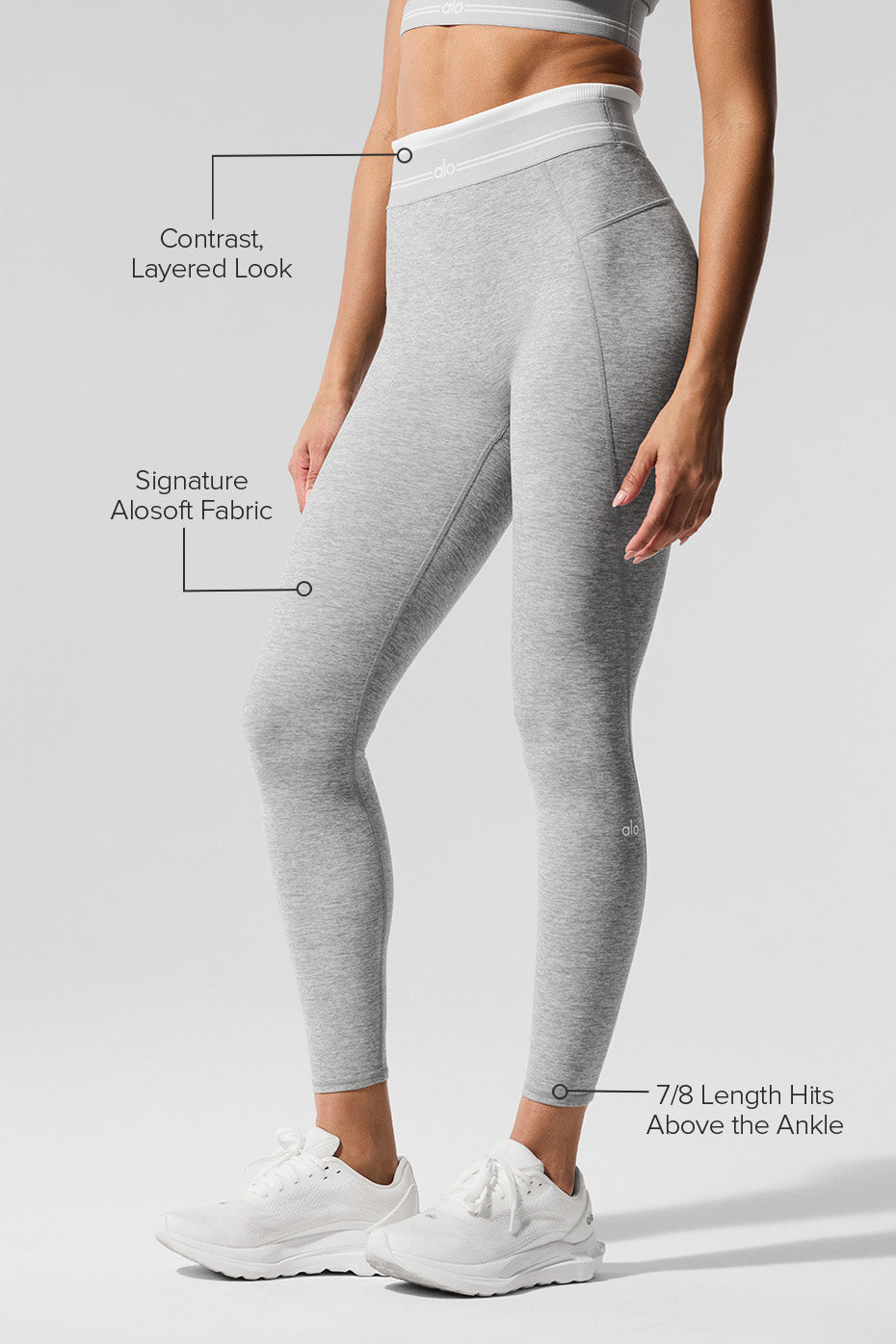 Alosoft High-Waist 7/8 Better Together Legging - Athletic Heather Grey/White