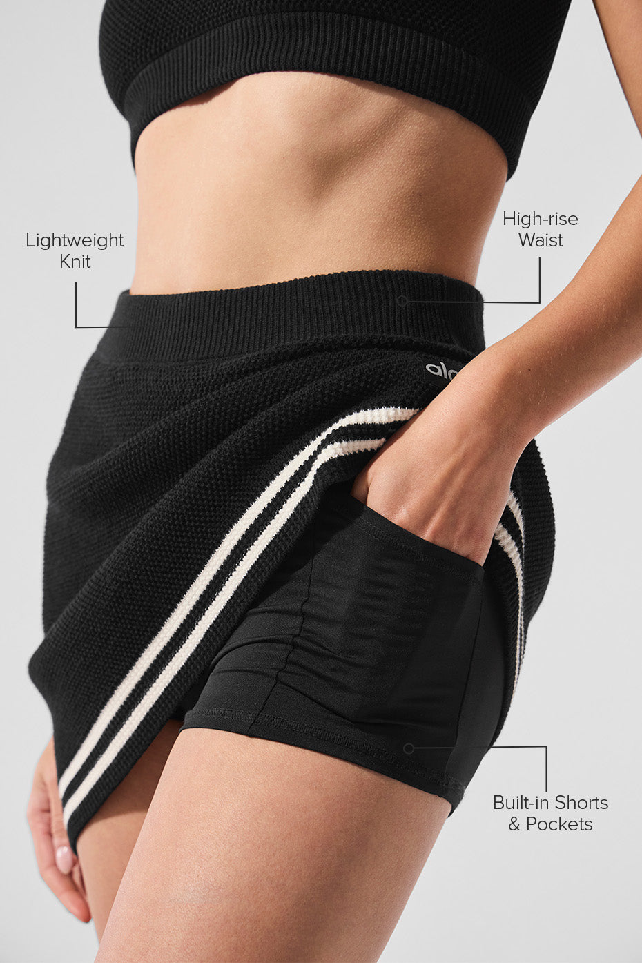 Tennis Club Sweater Knit Skirt - Black/Ivory